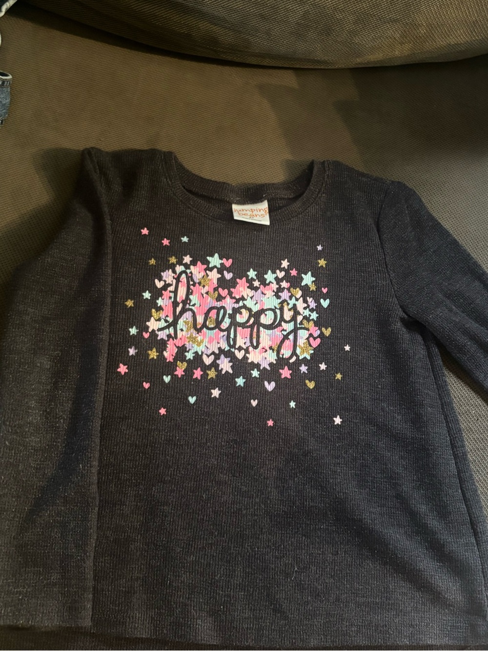 jumping beans Navy Long-Sleeve 'Happy' Star Heart Tee